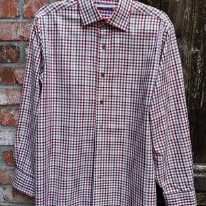 Lorenzo Uomo Men's Red, Brown and White Checkered Shirt 15.5